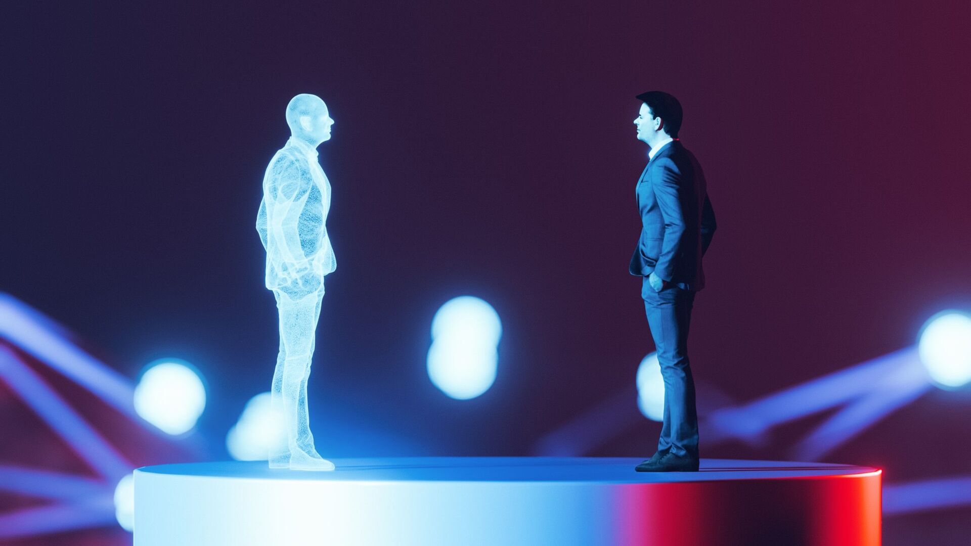 Futuristic indoor event with holograms