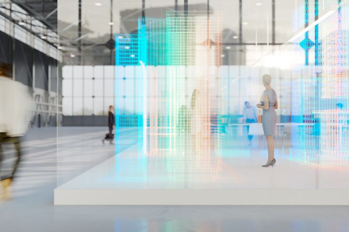 people moving through a seamless high-tech environment